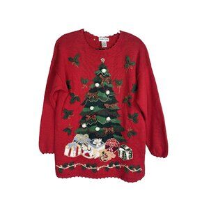 Vintage Medium Christmas Tree Sweater Grandmillenial Festive Holiday Novelty Fun